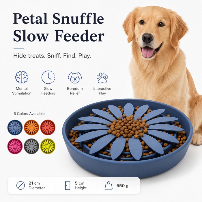 Petal-Design Puzzle Slow-Feeder Bowl with Treat-Hiding for Dogs & Cats