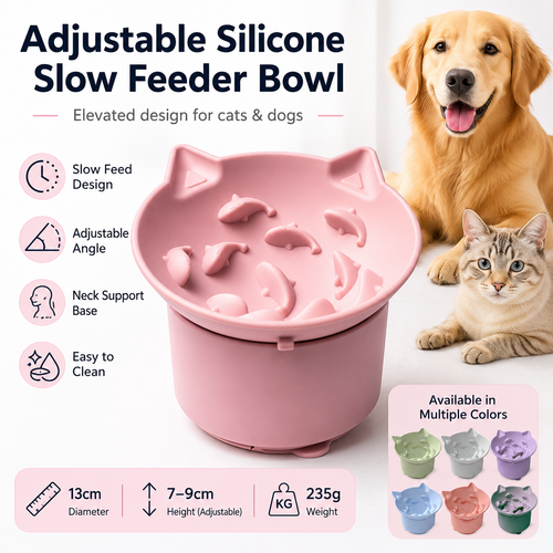 BPA free Non-Slip Adjustable Silicone Slow Feeding Bowl for Cats & Small Dogs - image 1