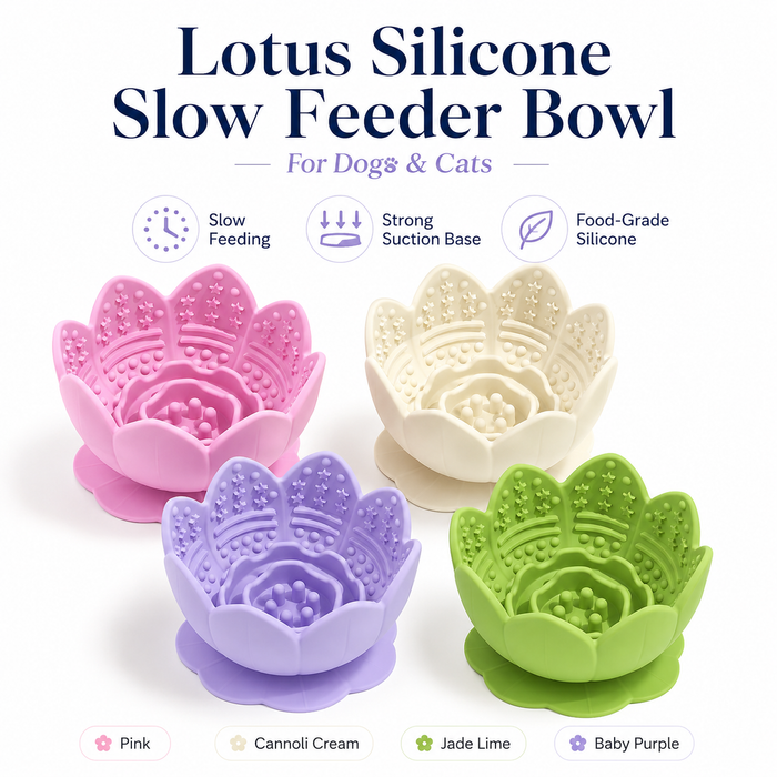 Lotus-design silicone slow-feeder bowl with sucker for Dogs & Cats