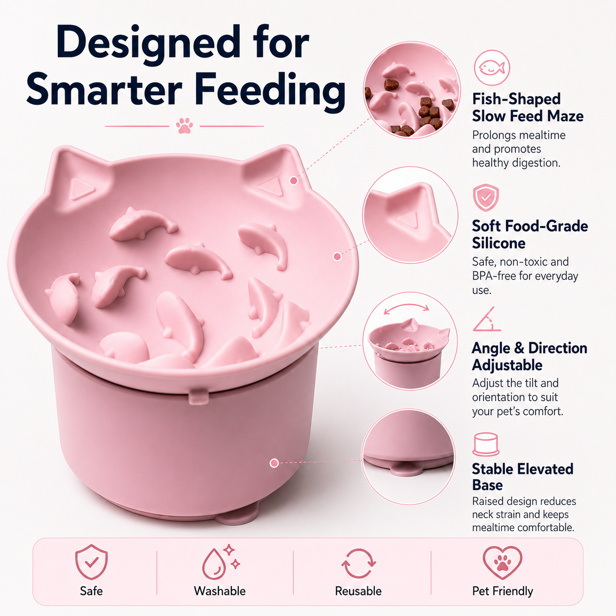 BPA free Non-Slip Adjustable Silicone Slow Feeding Bowl for Cats & Small Dogs - image 3