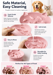 BPA free Non-Slip Adjustable Silicone Slow Feeding Bowl for Cats & Small Dogs