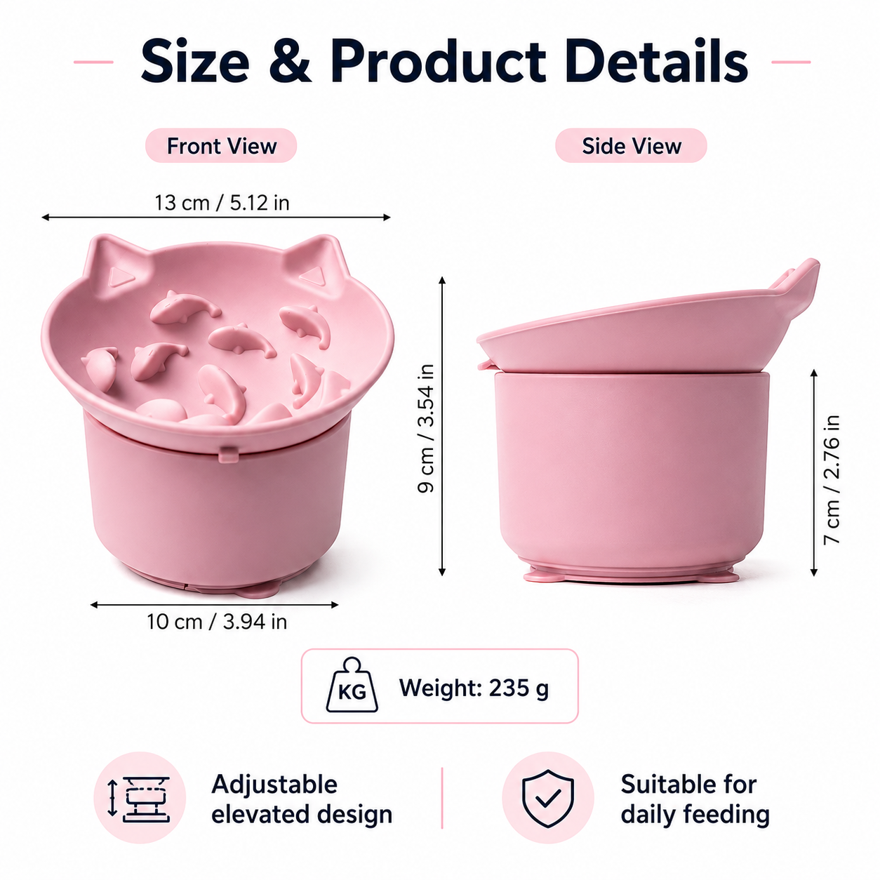 BPA free Non-Slip Adjustable Silicone Slow Feeding Bowl for Cats & Small Dogs - image 5