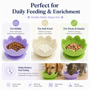 Lotus-design silicone slow-feeder bowl with sucker for Dogs & Cats
