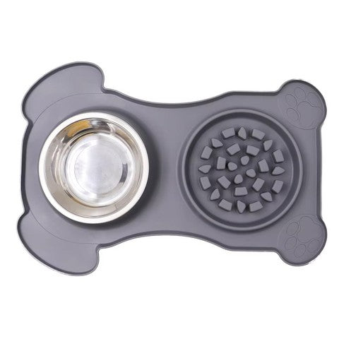 Eco-Friendly Waterproof Silicone 3-in-1 Slow Feeder Dog Bowl, Anti-Choking Water Bowl with Non-Slip Mat