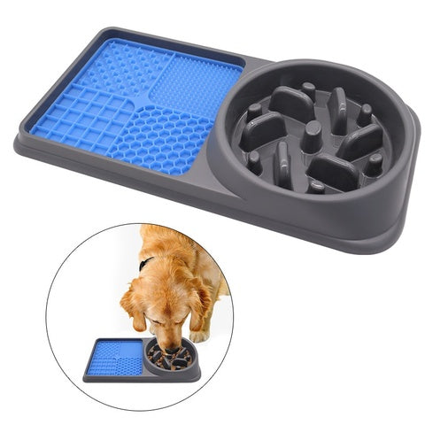 Multifunctional Pet Slow Feeder Double Bowl and Lick Mat for Dogs and Cats